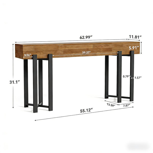 English Elm Practical Geometric Console Table with Matte Black Wood Grain Finish for Entryway or Sofa T3971P452927