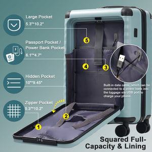 English Elm Luggage 5 Piece Abs Hardshell Travel Set with Usb Port Spinner Wheels and Tsa Lock Light Blue N732P265290N