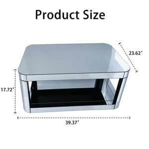 English Elm Baked Mirrored Curved Coffee Table Silver – Modern Beveled Glass Top MDF Center Table, Luxe Design W3836P361731