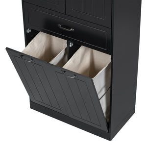 English Elm Christopher Knight Home® - Bathroom Storage Cabinet with Doors Drawer & Dual Laundry Baskets, MDF Build, Adjustable Shelf, Anti-Tip Device Black N759P243350B