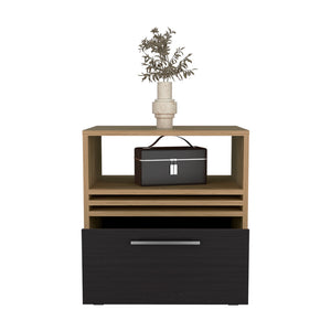 English Elm Baldwin City Nightstand in Light Oak & Black with Casters, Engineered Wood, Minimalist Modern Design B092P254745