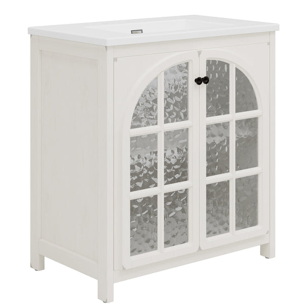English Elm Christopher Knight Home® - 30 Inches Vintage Rustic Bathroom Vanity With Ceramic Sink, Soft-Close Doors & Antique Bronze Pulls N817P299512W
