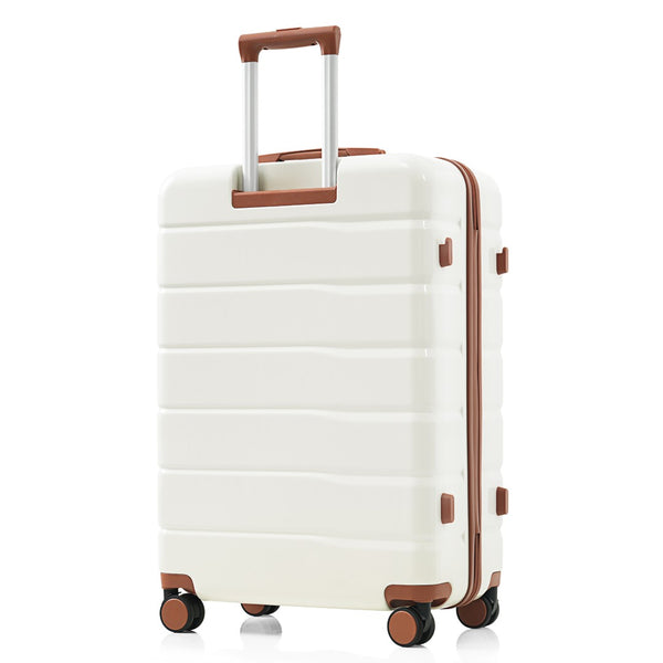 English Elm Premium Abs Hardshell 3 Piece Suitcase Set with Tsa Locks and Spinner Wheels Beige+Brown N726P171340O