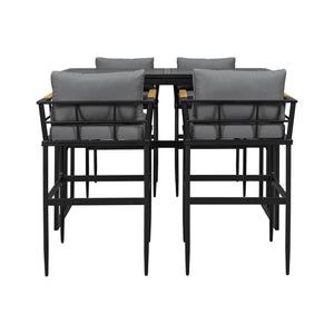 English Elm U_Style Iron Outdoor Dining Set with Acacia Wood Armrests, 5-Piece Patio Set with Cushioned Seats and 400 lb Capacity Gray WY000445AAE