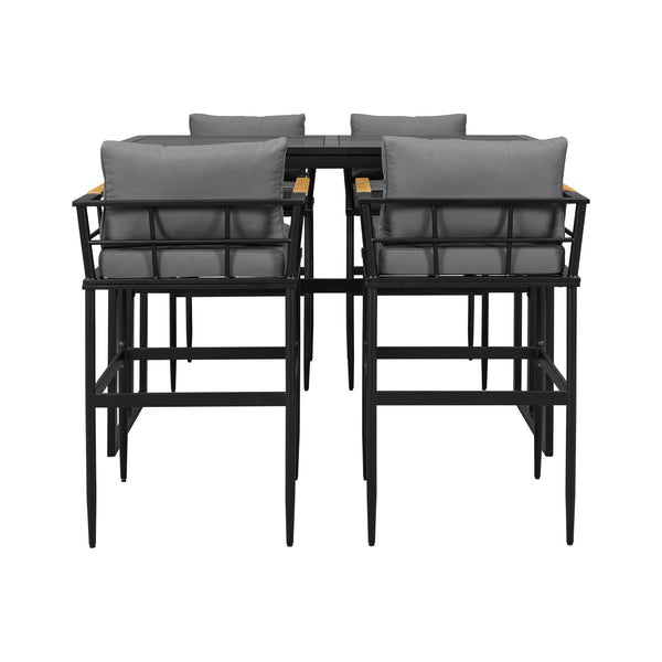 English Elm U_Style Iron Outdoor Dining Set with Acacia Wood Armrests, 5-Piece Patio Set with Cushioned Seats and 400 lb Capacity Gray WY000445AAE