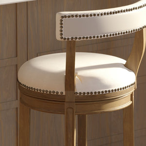English Elm 31" Swivel Barstool Linen Upholstered Seat Nailhead Trim Warm Wood Kitchen Island Pecan B2751P436451