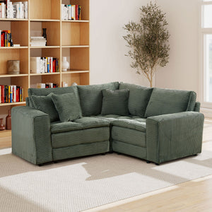 English Elm 3 Green Corduroy Sofa with Detachable Seat & Back Cushions, Solid Wood Frame, Washable Covers, Modern Apartment Couch W2582S00167