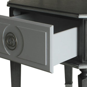 English Elm Charcoal End Table with 1 Drawer, 2/3 Glide, Silver Trim & Tapered Legs — Stylish Storage Accent B062P185733