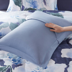 English Elm 7-piece Cal King Cotton Printed Comforter Set with Embroidered Decorative Pillows Blue Multi B035P482994