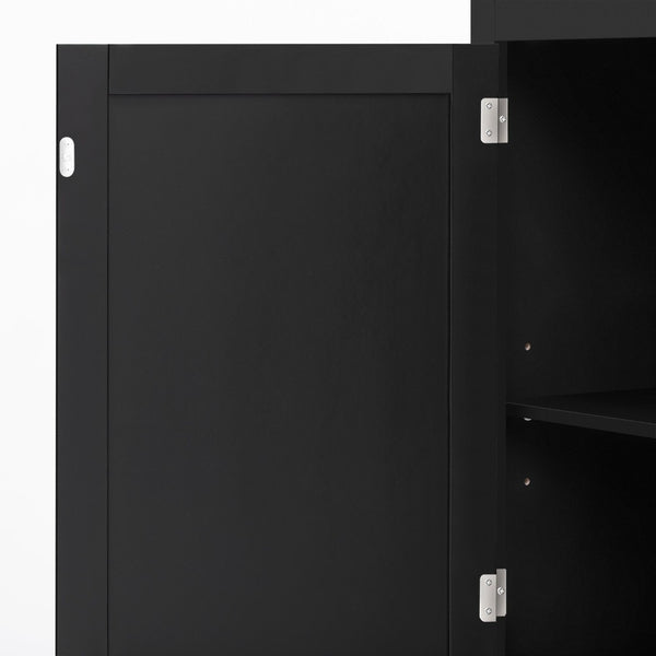 English Elm 3-in-1 Entryway Hall Tree with Cabinet Hooks Bench Drawers and Adjustable Shelving Black SJ000160AAB
