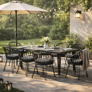 English Elm 9 Piece Outdoor Wicker Dining Set Seats 8 with Iron Frame Pe Rattan Patio Table N762S000016AAE