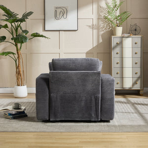 English Elm [New]Corduroy Upholstered Chaise Lounge Sofa with Detachable Cushions, Deep Seat, Cup Holders Grey W2120P322753