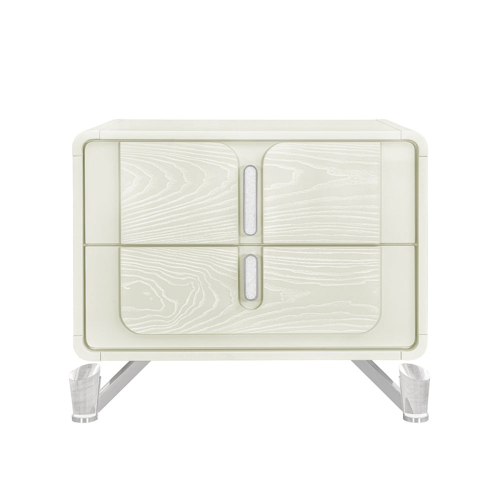English Elm Nora Contemporary Beige Nightstand with Spacious Drawers, Geometric Legs & Rounded Edges for Style B201P409563
