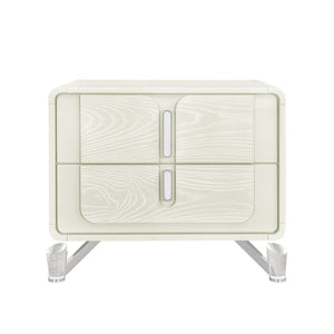 English Elm Nora Contemporary Beige Nightstand with Spacious Drawers, Geometric Legs & Rounded Edges for Style B201P409563