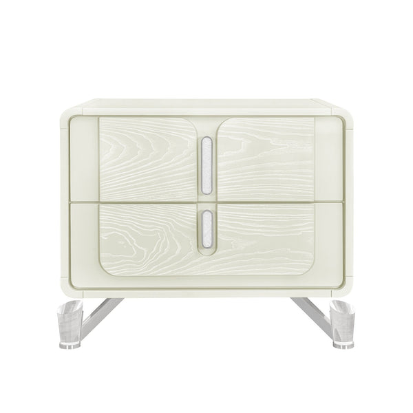 English Elm Nora Contemporary Beige Nightstand with Spacious Drawers, Geometric Legs & Rounded Edges for Style B201P409563