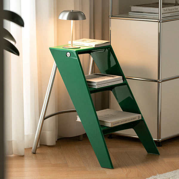 English Elm Home Foldable Ladder Frame multi-use ABS+Steel stool side table bookshelf anti-slip compact stand Olive Green W3318P308257