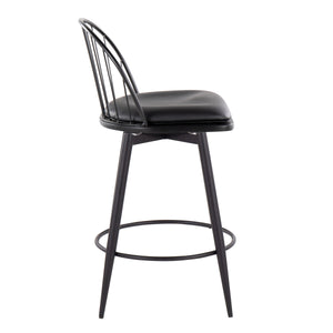 English Elm Riley 26" Farmhouse Fixed-Height Swivel Counter Stools Set of 2 - Matte Black Metal, Faux Leather Cushioned Seats, Round Footrest B202S00370