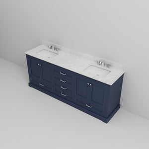 English Elm Navy Double Bath Vanity 80" W x 22" D with Carrara Marble Top, Chrome Faucet, Soft-Close Storage B2731P258408