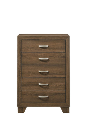 English Elm Oak 5-Drawer Chest with Rich Oak Finish, Spacious Storage, Smooth Pull Handles, Elegant Wood Grain B062P209042