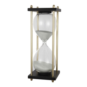 English Elm Set Of 2 Elegant Hourglass Timers In Black And Brass Stand - 30-Minute Sand Timer Decor Accent W2078P279112-GIGA