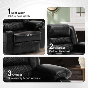 English Elm Breathable Leather Massage Recliner with 8-Point Massage, Heated Lumbar, 4-Zone Relief & Pockets Black W1403P156678