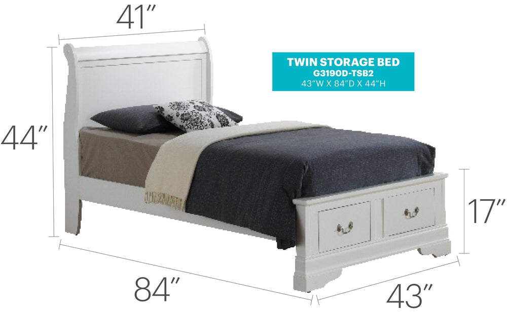 English Elm Classic Twin Storage Bed with Hidden Drawers in Elegant White – Durable Particleboard, Space-Saving Design B078S00381
