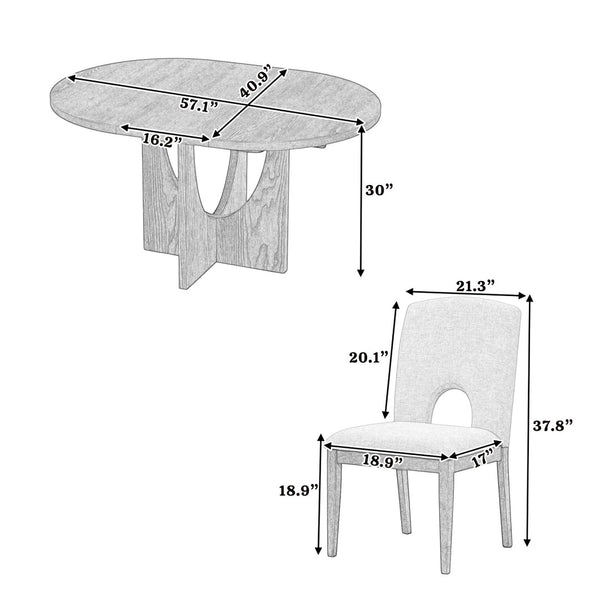 English Elm Topmax Extendable Round Dining Set with Linen Chairs and Pedestal Base Seats Five Espresso N717S000062P
