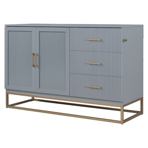 English Elm Murphy Queen Wall Bed with Frosted Glass Cabinet Facade Gold Legs Pine Frame Gray N820S00028E