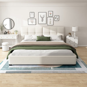 English Elm Christopher Knight Home® - King Size Boucle Bed Frame – Modern Upholstered Platform With Curved Headboard & Soft Corners, Beige N757P235227W