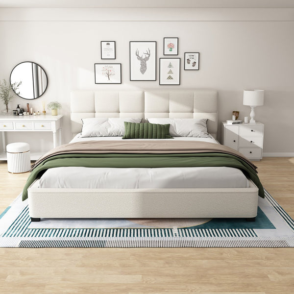 English Elm Christopher Knight Home® - King Size Boucle Bed Frame – Modern Upholstered Platform With Curved Headboard & Soft Corners, Beige N757P235227W