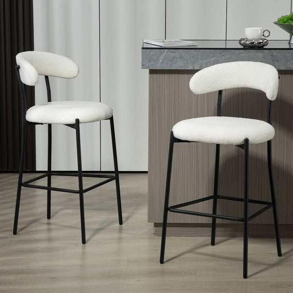 English Elm 26'' Modern Counter Height Bar Stools In Snow Fabric With Durable Black Powder-Coated Base & Footrest W2215P196282