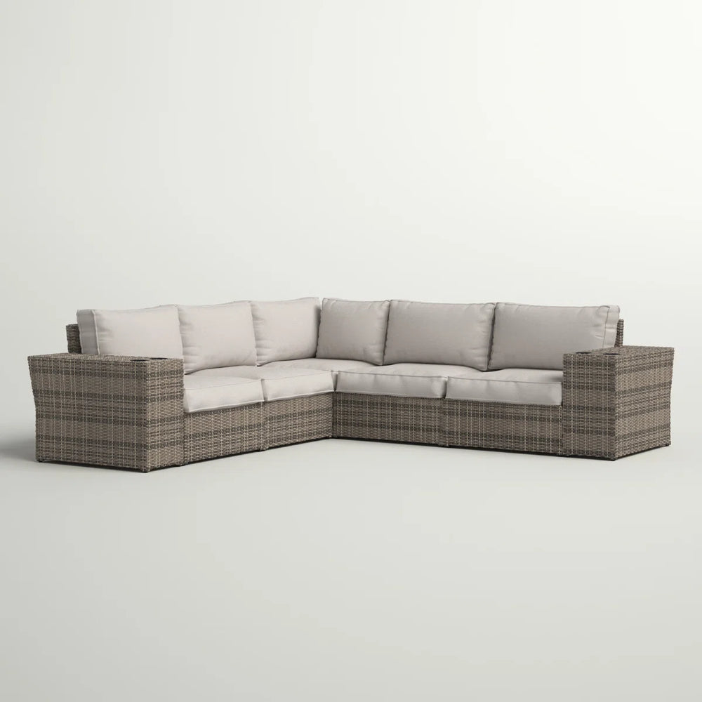 English Elm LSI 102" Outdoor Wicker Patio Sectional with Cushions — Reversible, Fully Assembled, Coastal Comfort B120S00061