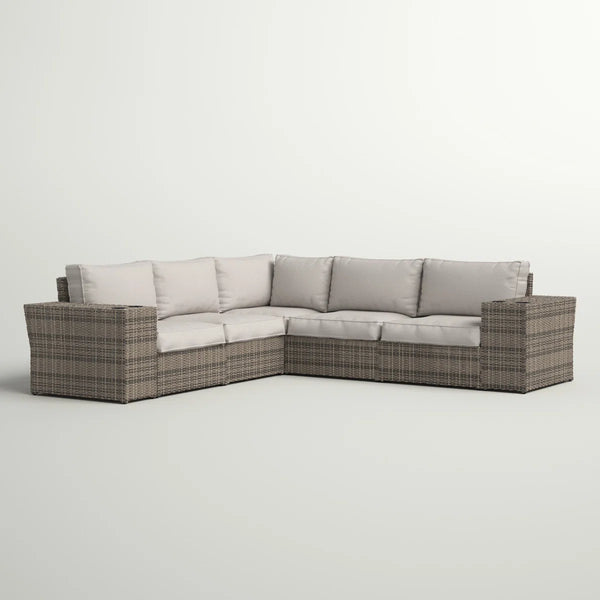 English Elm LSI 102" Outdoor Wicker Patio Sectional with Cushions — Reversible, Fully Assembled, Coastal Comfort B120S00061