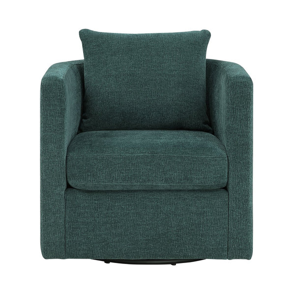 English Elm Sutton Peacock Performance Fabric Swivel Barrel Chair — Stain-Resistant, Pocket Coil Seat, Reversible Cushions B050P322586