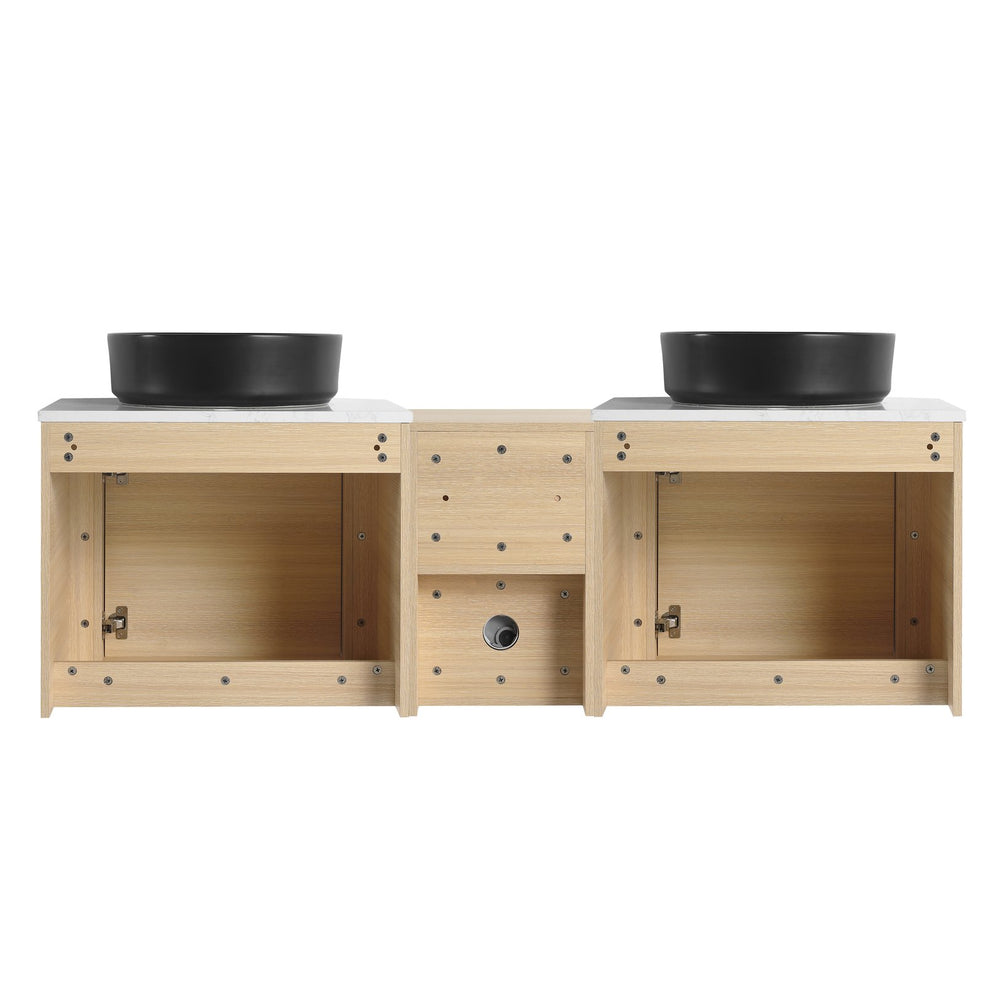 English Elm 60'' Wall-Mounted Bathroom Vanity With Ceramic Art Sink & Soft-Close Door For Modern Elegance W999S00472