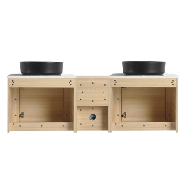English Elm 60'' Wall-Mounted Bathroom Vanity With Ceramic Art Sink & Soft-Close Door For Modern Elegance W999S00472