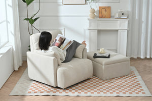 English Elm Oversized Storage Ottoman Accent Chair with Deep Wide Seat, Mid-Century Upholstered Lounge Sofa for Cozy Reading and Relaxation Beige+Grey W1028S00044