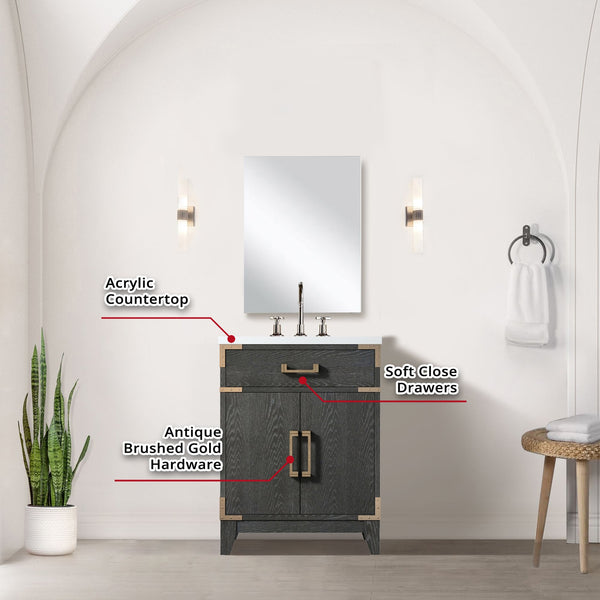 English Elm Black Oak Single Bath Vanity Set With Acrylic Countertop, Mirror & Faucet - Compact & Stylish Design B2731S02215