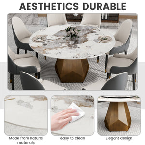 English Elm 59.05" Round Marble Dining Table – Elegant Metal Base For 6-8 People, Perfect For Dining & Living Rooms W1535S00455