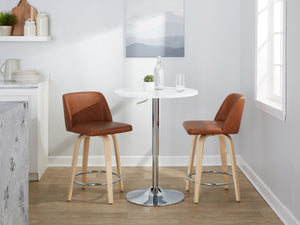 English Elm Fixed-height Swivel Counterstools Natural Wood Bentwood Legs Camel Faux Leather Set 2 B202S01767
