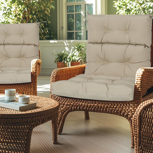English Elm 2 Pcs Set High Back Patio Chair Cushions Tufted Outdoor Reversible 44x22x4 Waterproof Comfort khaki W419P287336