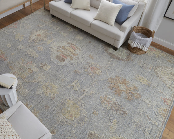 Feizy Rugs Grafton Hand-knotted Wool Rug - Luxurious Floral Design With Rich Afghan Heritage For Any Space Blue,Gray,Yellow Wool Gft69fmfblugrye50