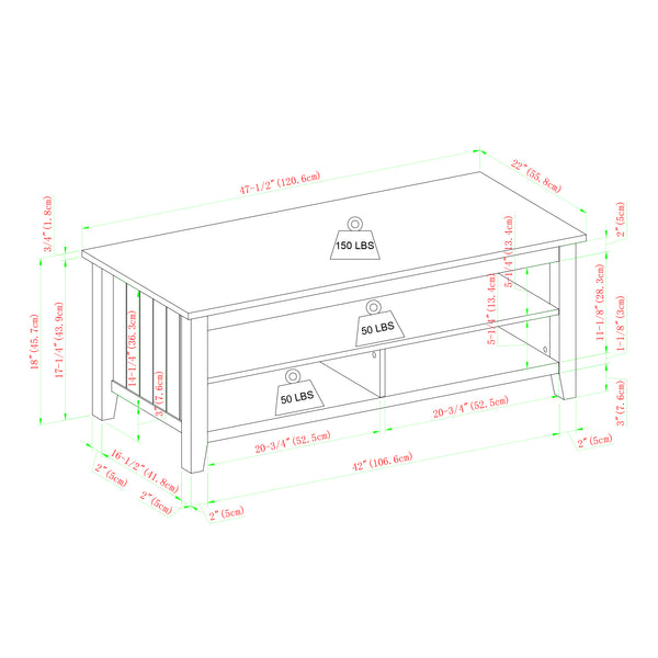 English Elm Walker Edison - Coastal Greystone Grooved Panel Coffee Table with Two Lower Shelves for Coastal Farmhouse Style B185P169068