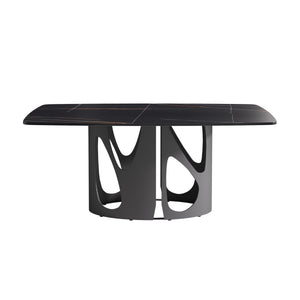 English Elm 70.86" Modern Sintered Stone Dining Table With Curved Black Top & Sturdy Iron Legs For 6-8 People W1535S00429