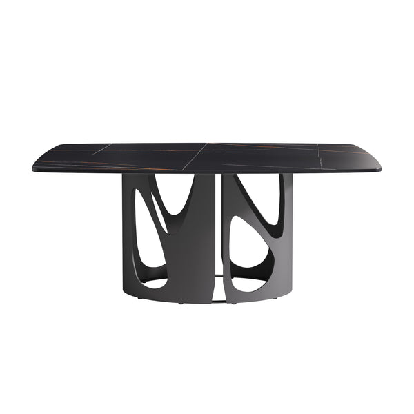 English Elm 70.86" Modern Sintered Stone Dining Table With Curved Black Top & Sturdy Iron Legs For 6-8 People W1535S00429