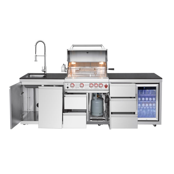 English Elm Outdoor Kitchen Island with Gas Grill Sink Refrigerator 304 Stainless Steel Bbq W5007S00020