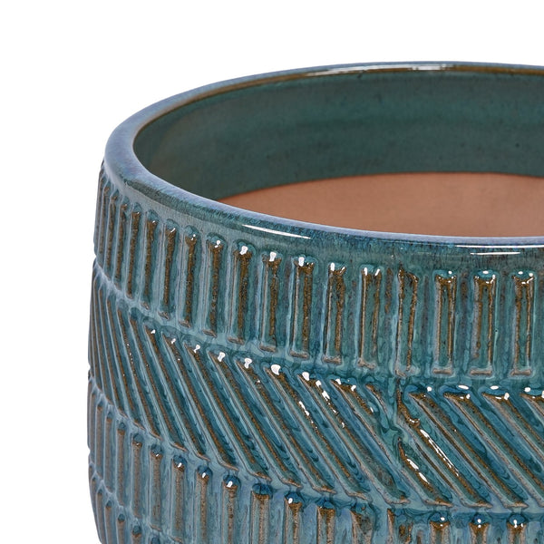 English Elm 3 Pieces Ceramic Flowerpot Set - Handcrafted Antique Navy Blue Planters For Garden, Patio & Home W3273P322001