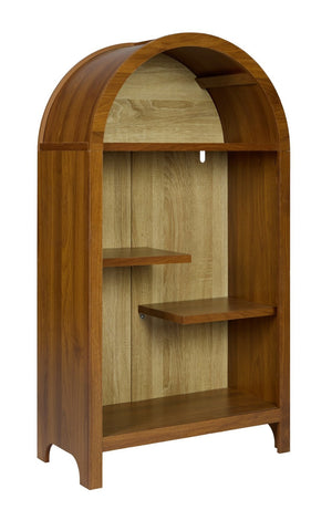 English Elm 4-tier Arched Freestanding Bookcase with Lattice Doors Open Display and Cabinet Storage W3123P485377