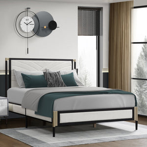 English Elm Christopher Knight Home® - Full size Platform Bed with White Bouclé Headboard, Champagne Silver & Black Frame, Sturdy Slats Support N758D802021B