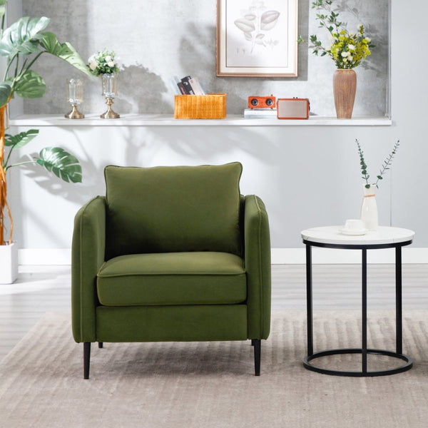 English Elm Accent Velvet Armchair Mid-century Modern Plush Seat with Metal Legs for Any Room Green W3244P325833